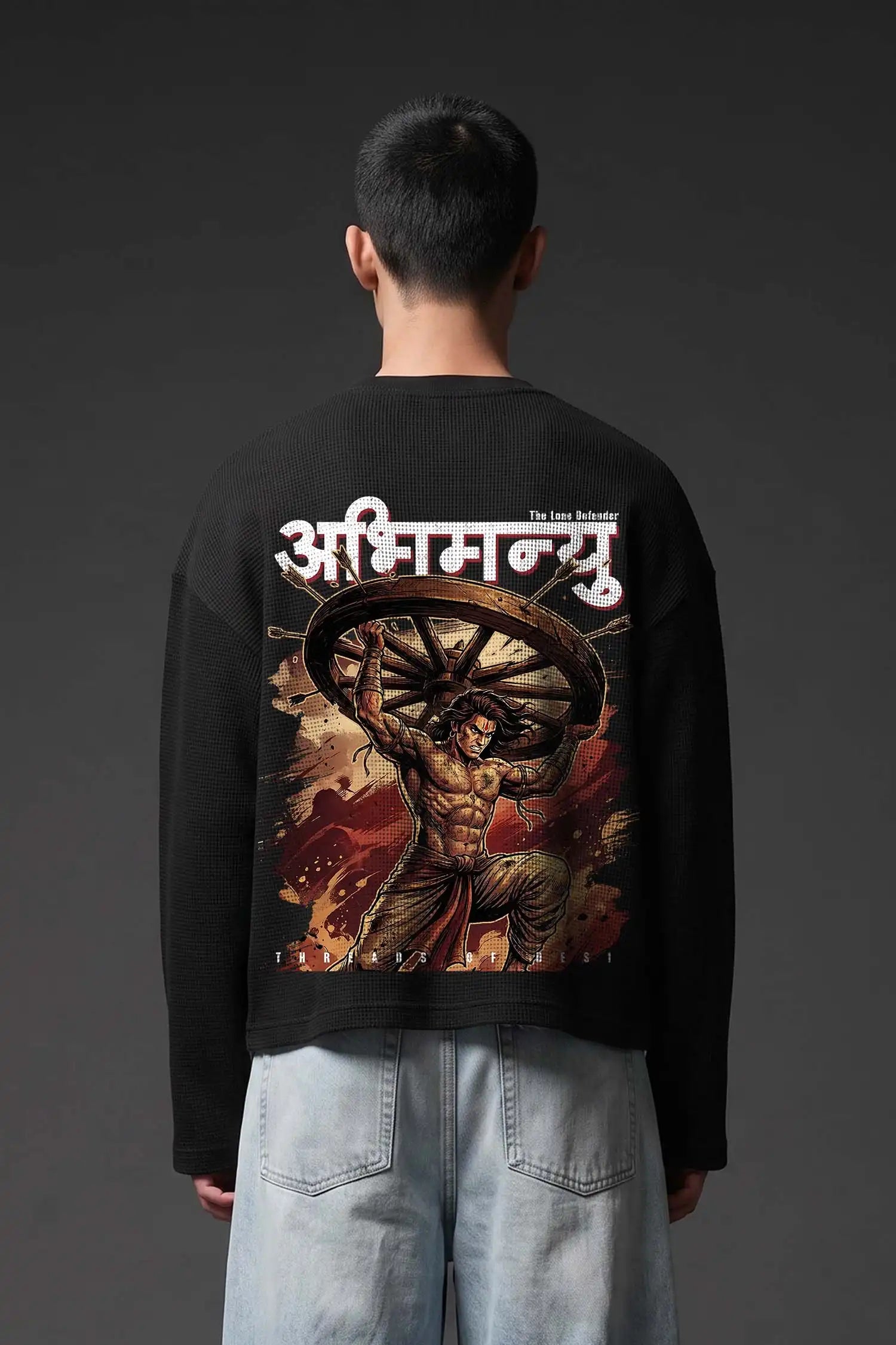 Abhimanyu–The Chakravyuh Warrior Oversized Waffle Knit Threads Of Desi